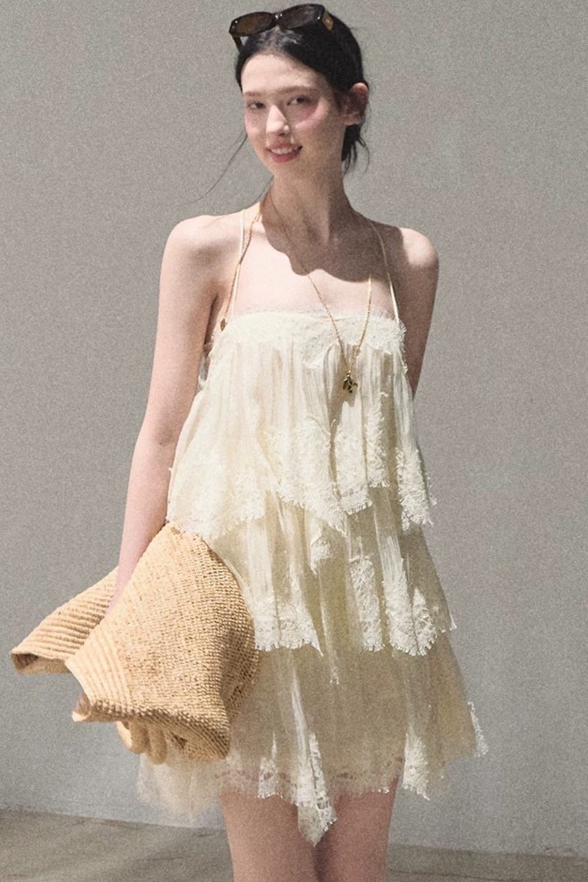 Heartbeat Lace Tiered Mini Dress With Built-In Shorts