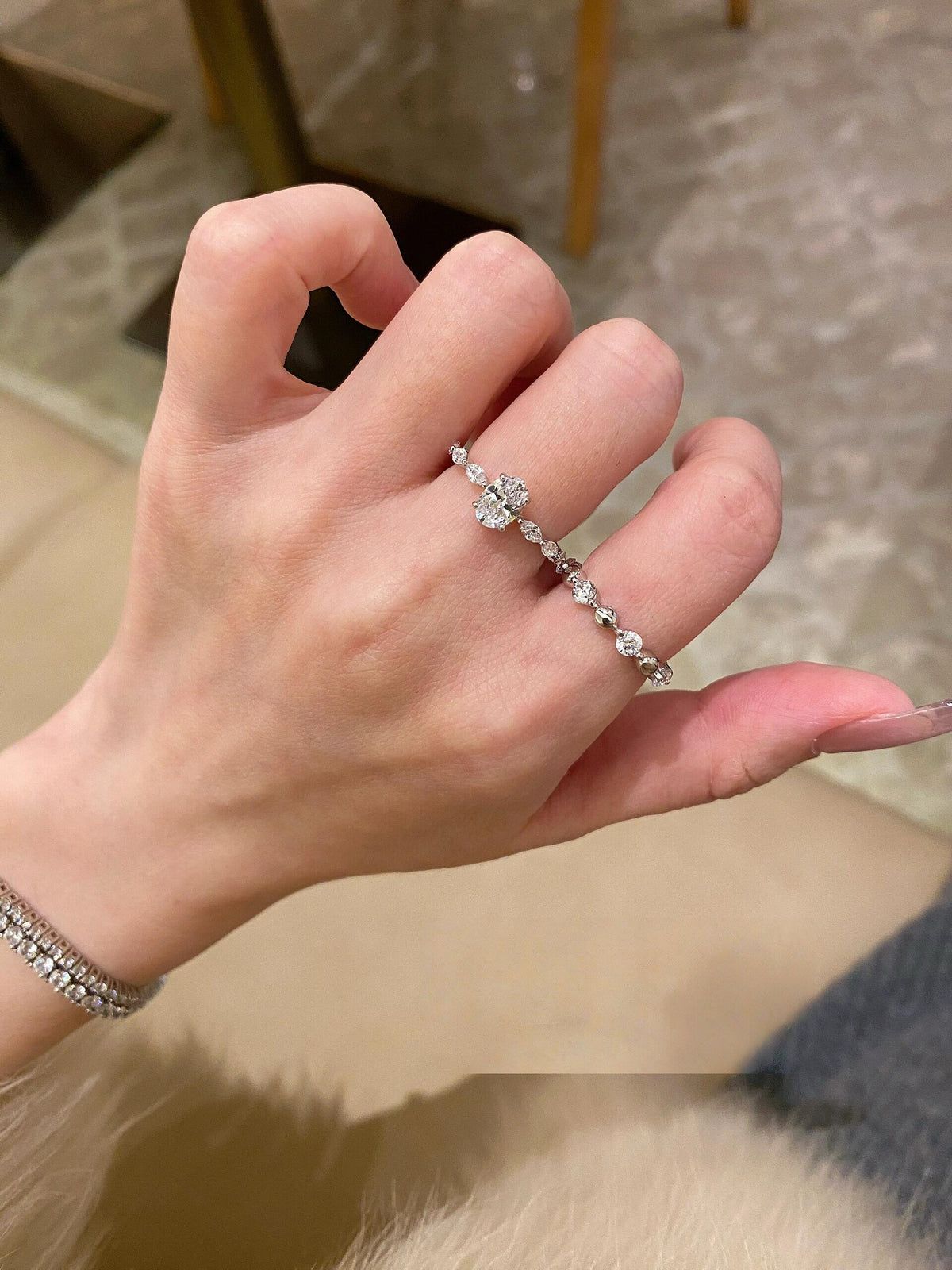 S925 Sterling Moissanite Spaced Round Band Bead Rings