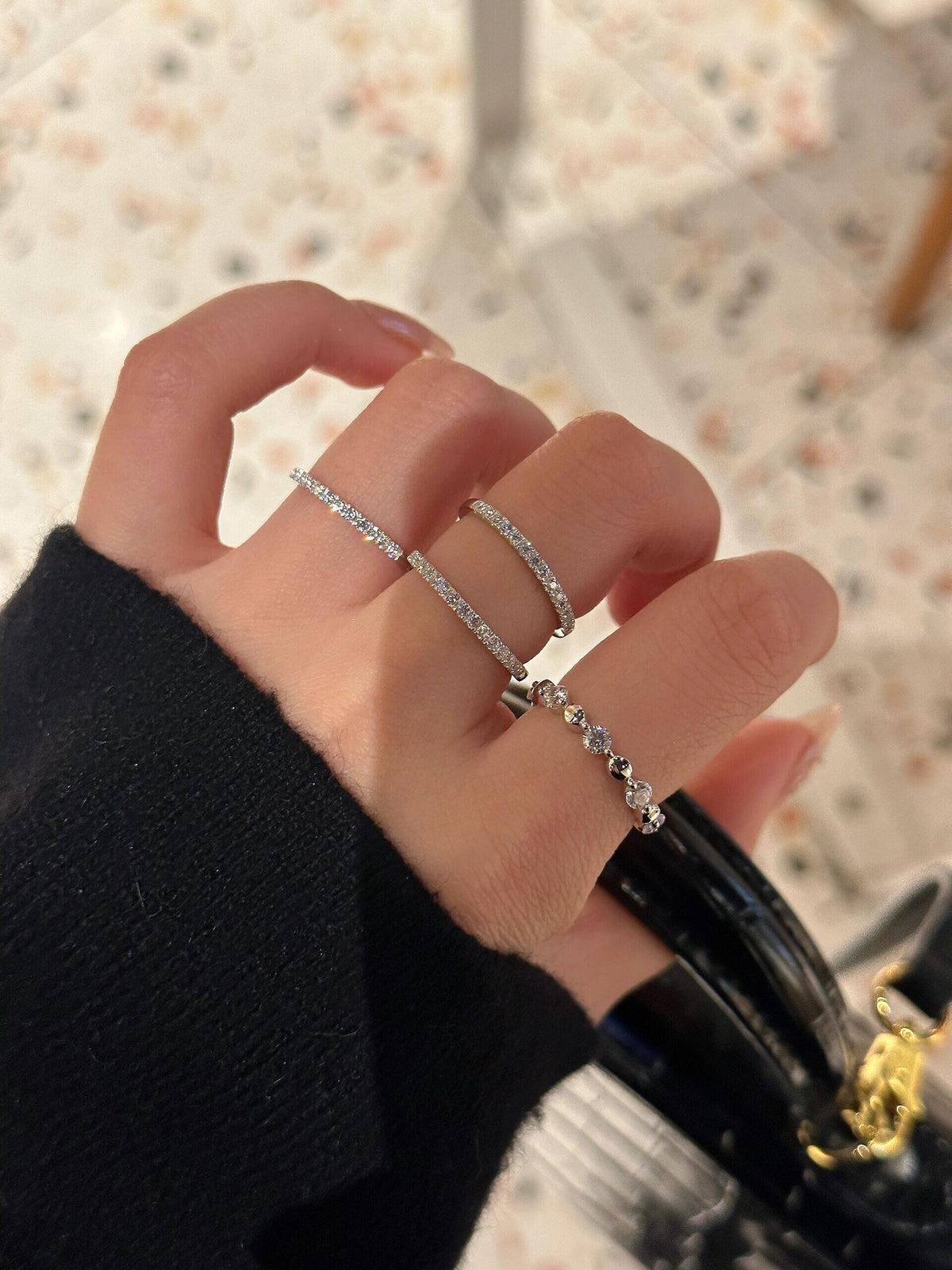 S925 Sterling Moissanite Spaced Round Band Bead Rings