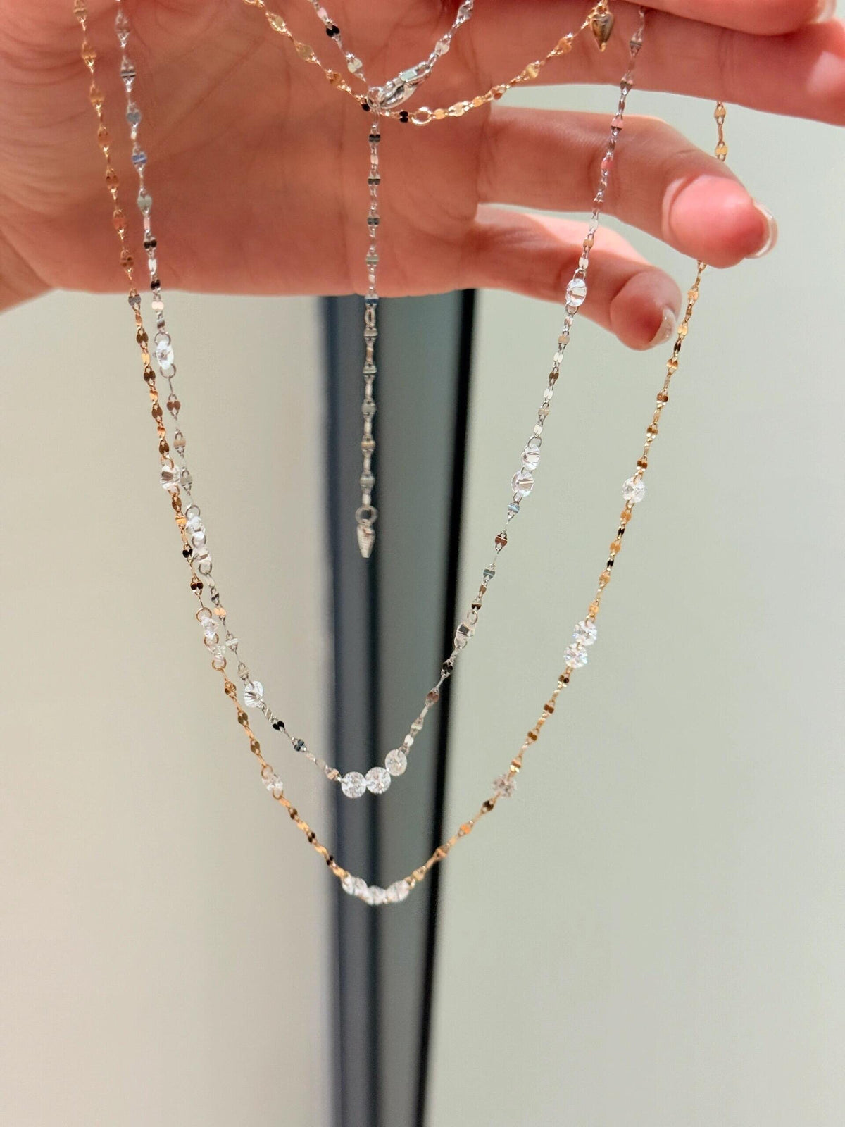 S925 Sterling Sparkling Diamond-studded Water Ripple Necklace or Bracelet