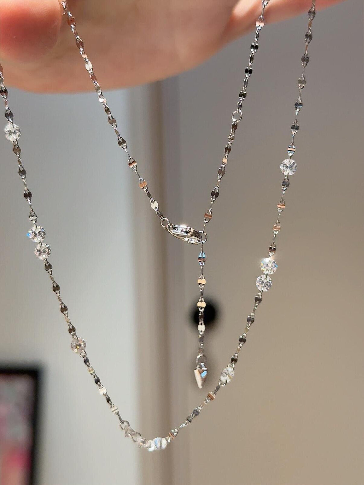 S925 Sterling Sparkling Diamond-studded Water Ripple Necklace or Bracelet