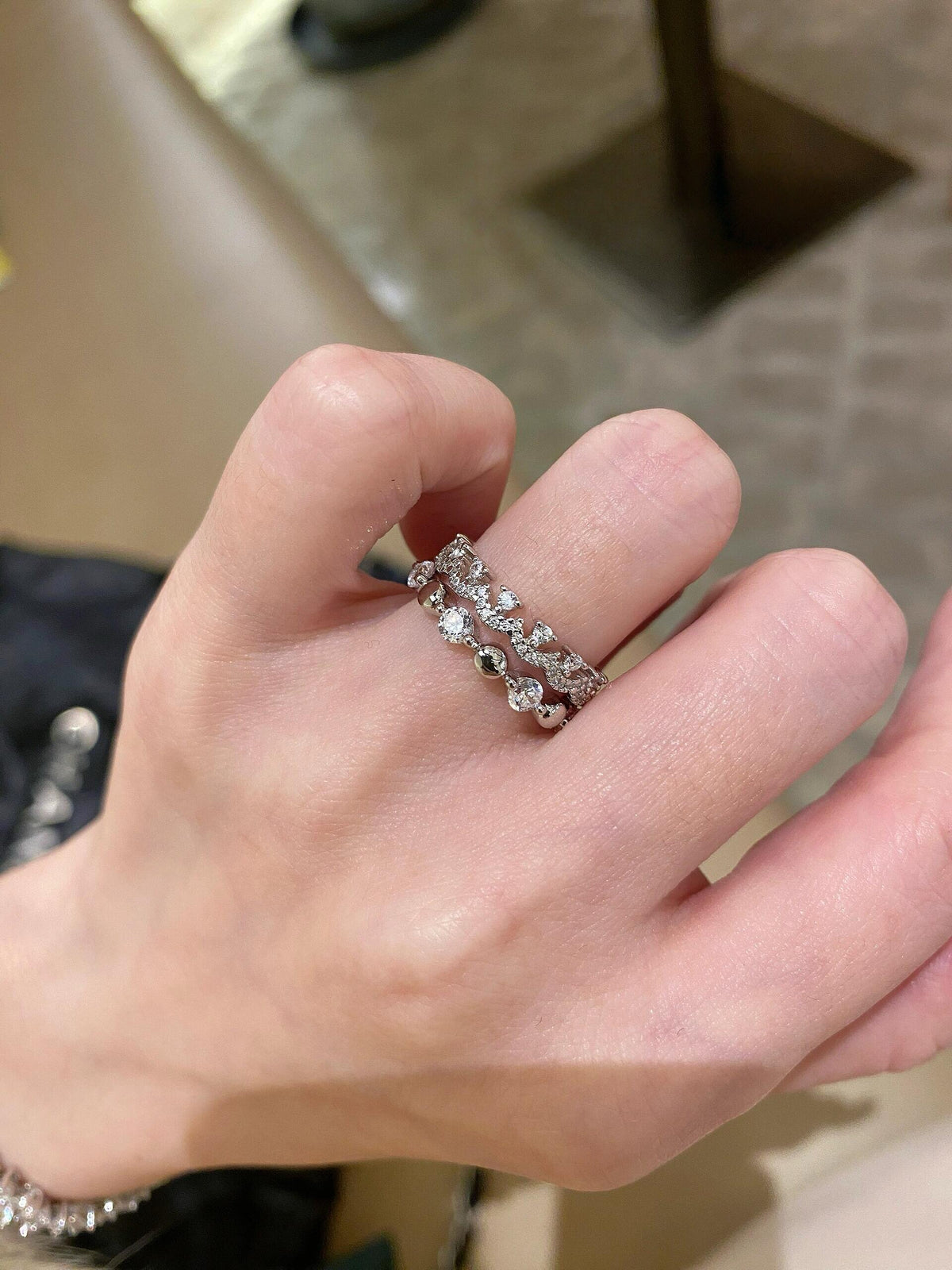S925 Sterling Moissanite Spaced Round Band Bead Rings