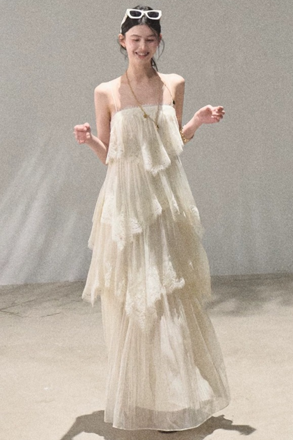 Heartbeat Lace Tiered Long Dress