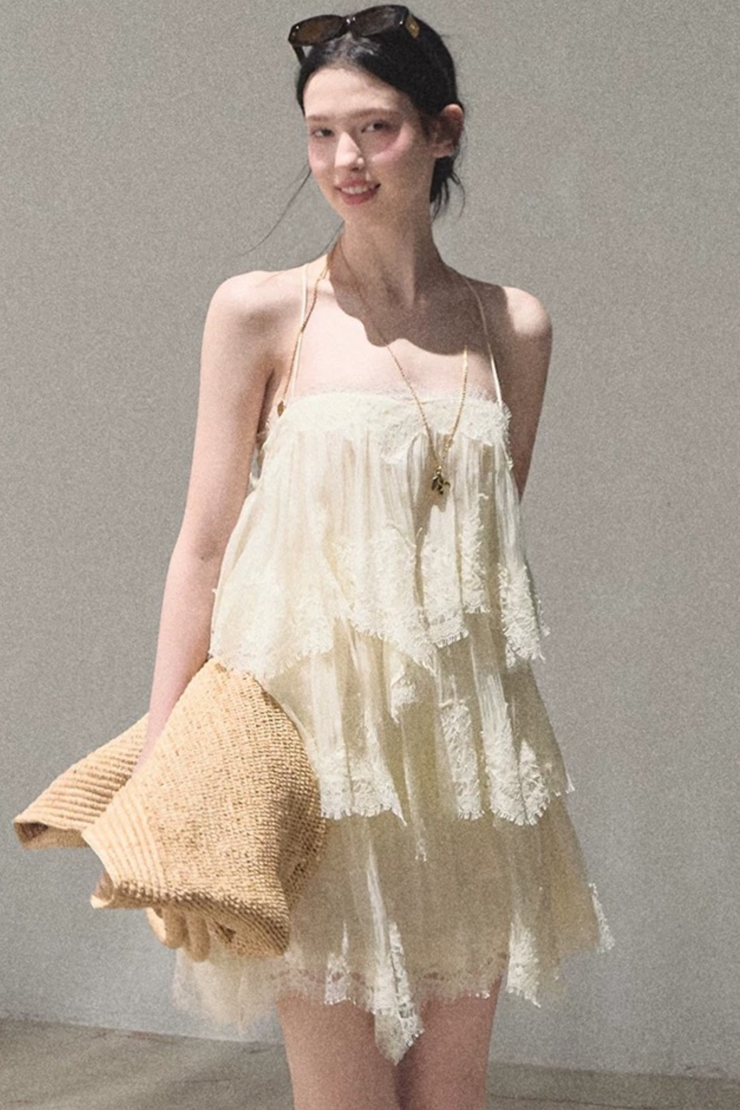 Heartbeat Lace Tiered Mini Dress With Built-In Shorts