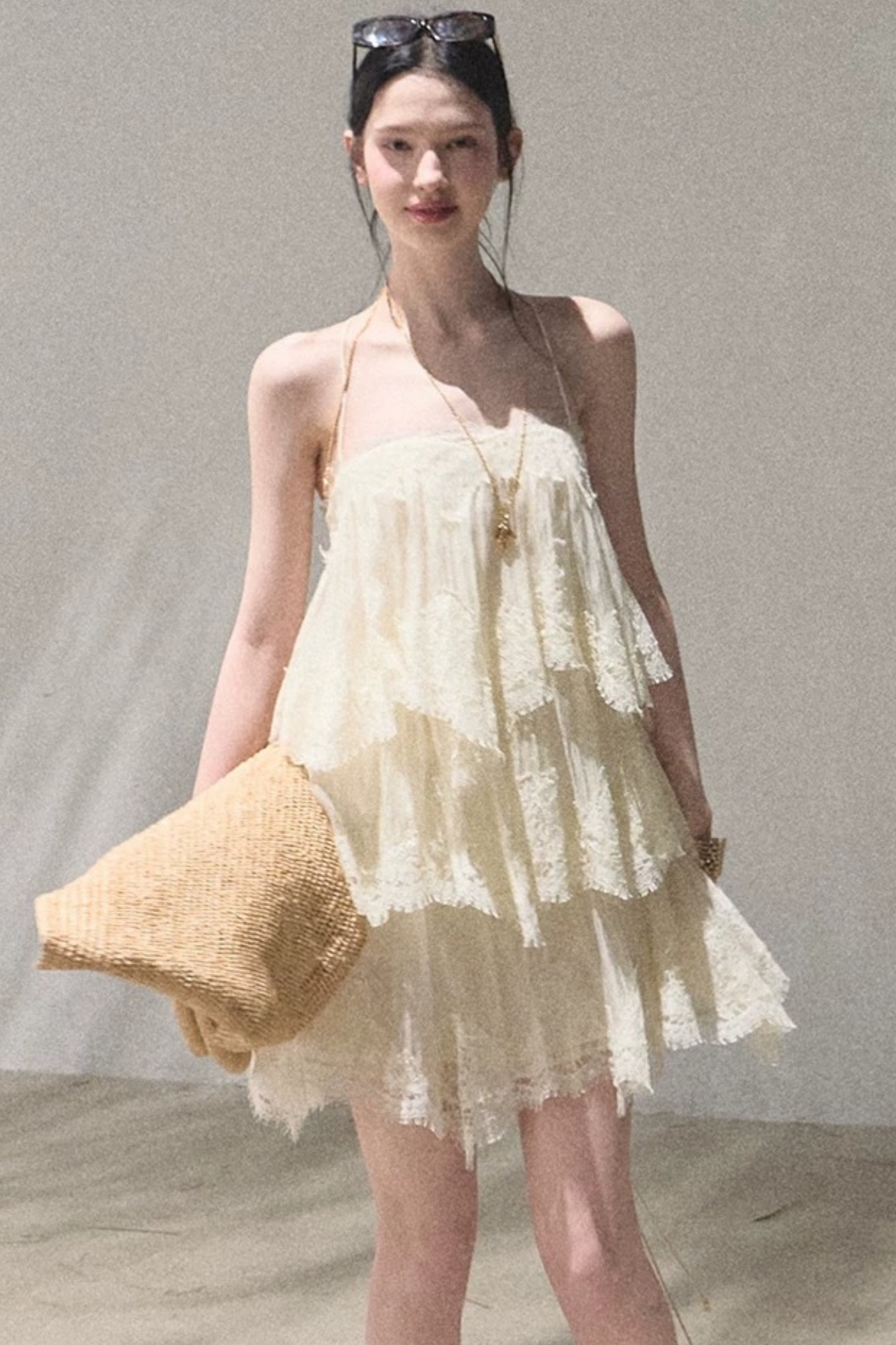 Heartbeat Lace Tiered Mini Dress With Built-In Shorts