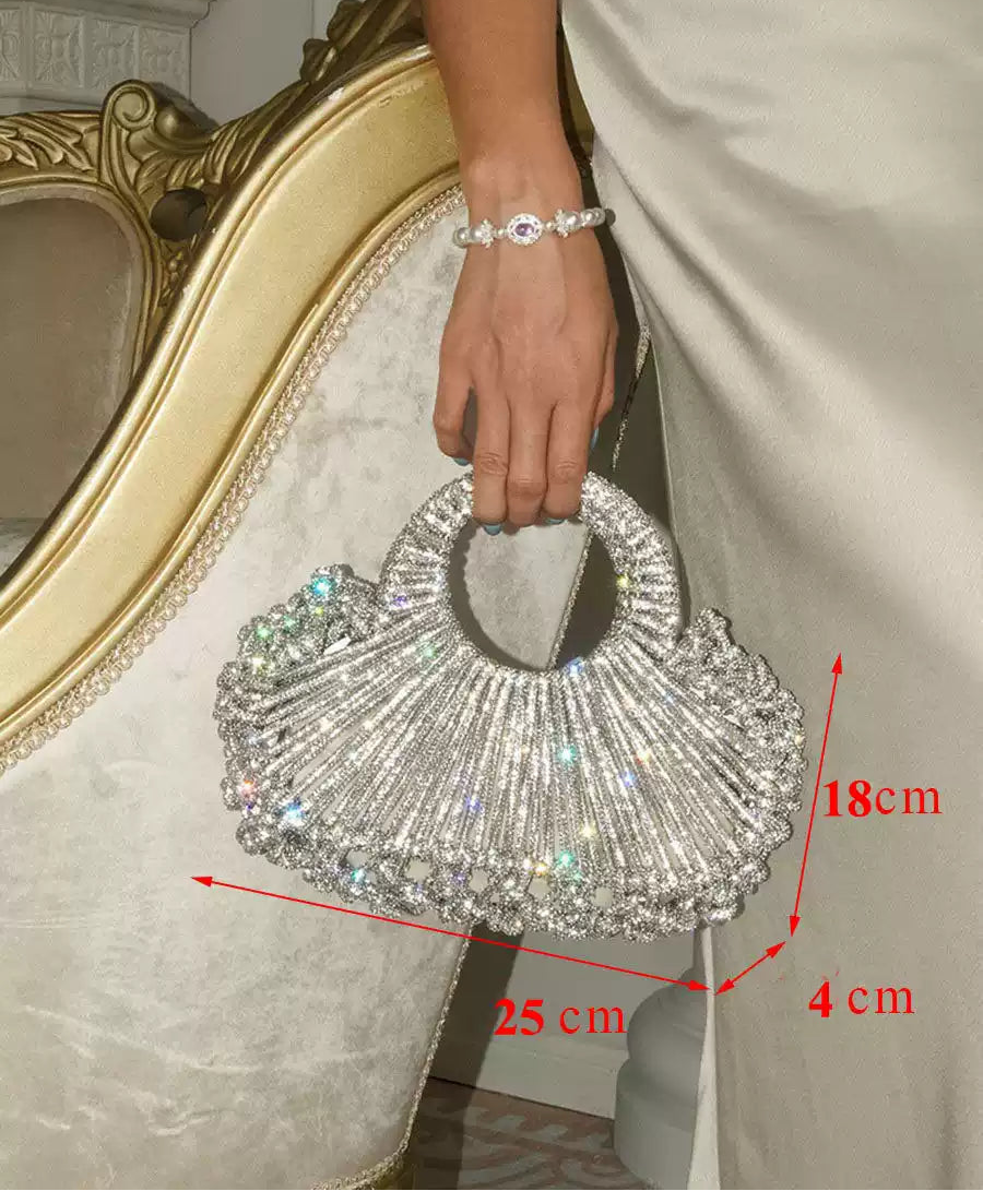 French Shell Hollow-Out Rhinestones Evening Bag