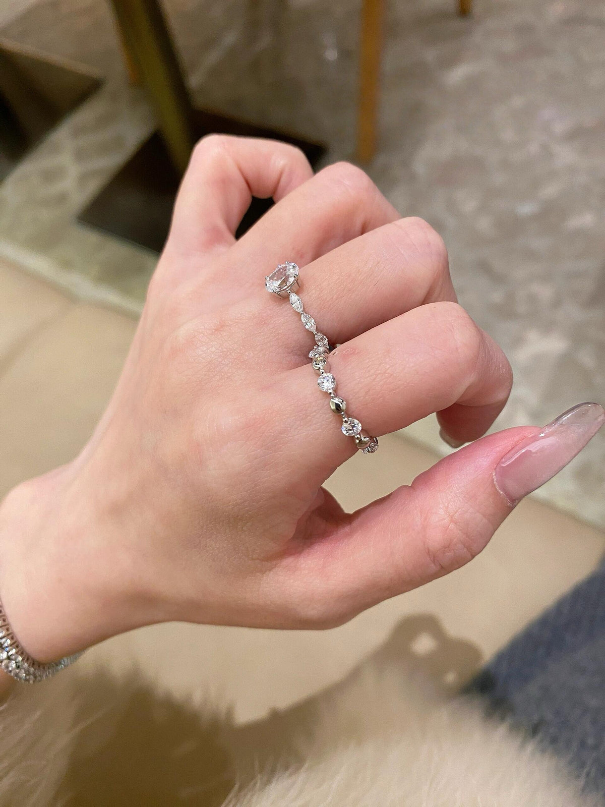 S925 Sterling Moissanite Spaced Round Band Bead Rings