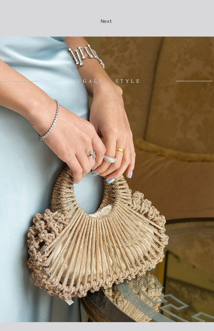 French Shell Hollow-Out Rhinestones Evening Bag