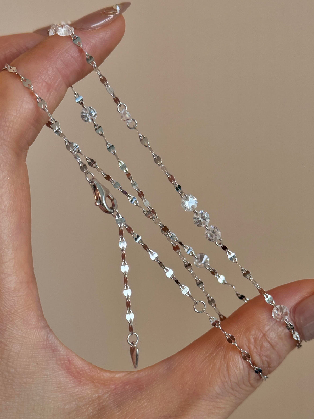 S925 Sterling Sparkling Diamond-studded Water Ripple Necklace or Bracelet