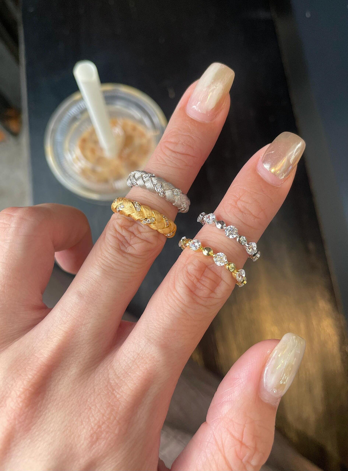 S925 Sterling Moissanite Spaced Round Band Bead Rings