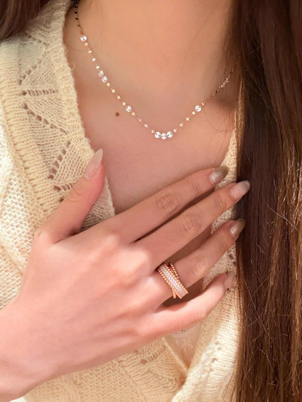 S925 Sterling Sparkling Diamond-studded Water Ripple Necklace or Bracelet