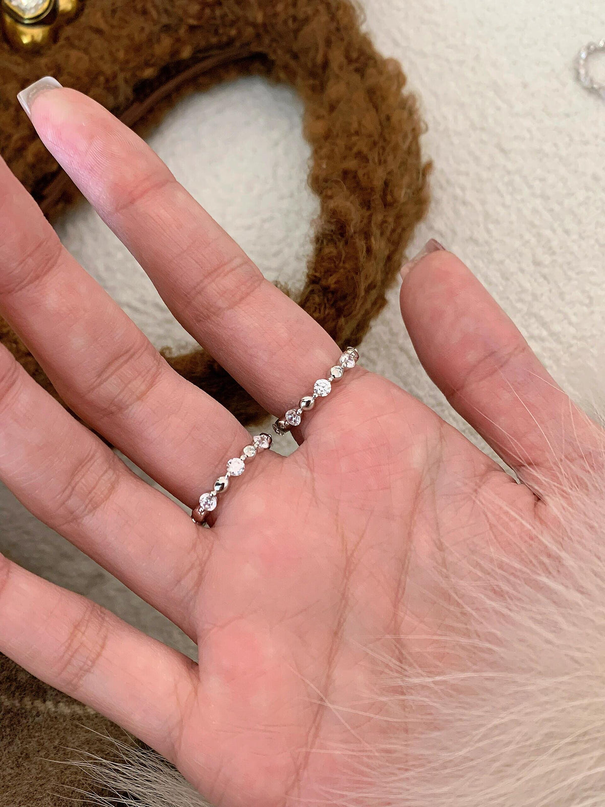 S925 Sterling Moissanite Spaced Round Band Bead Rings