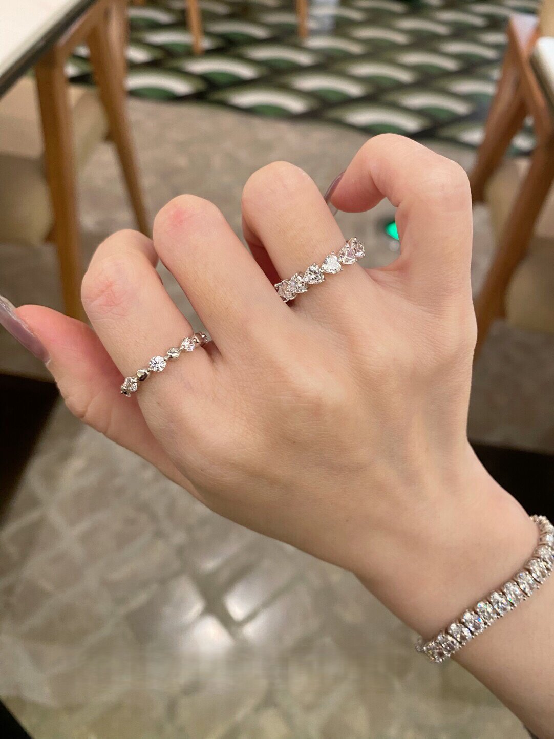 S925 Sterling Moissanite Spaced Round Band Bead Rings
