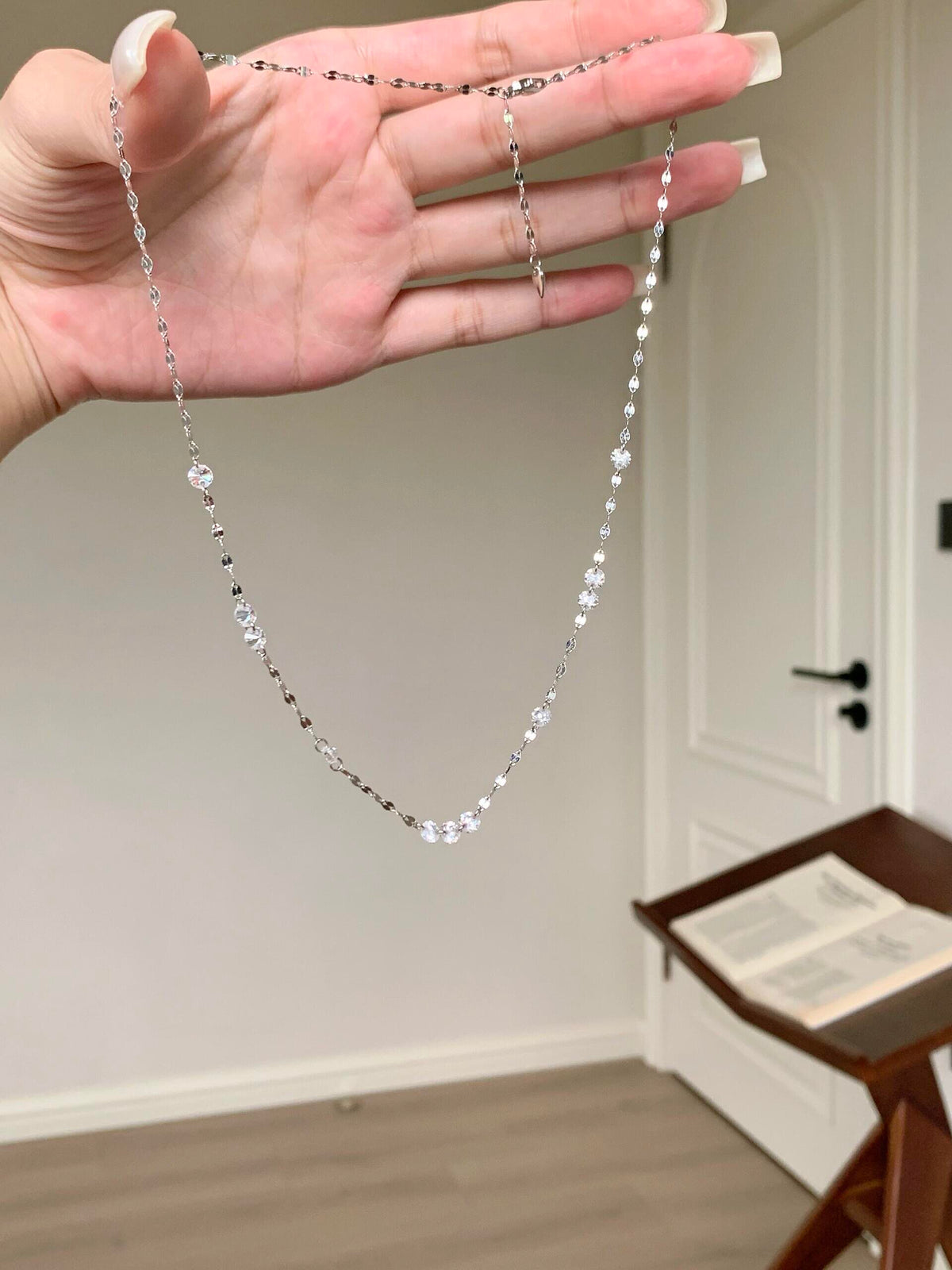 S925 Sterling Sparkling Diamond-studded Water Ripple Necklace or Bracelet