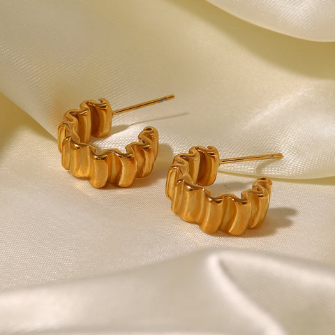 18k Gold Plated Ribbed Texture Earrings