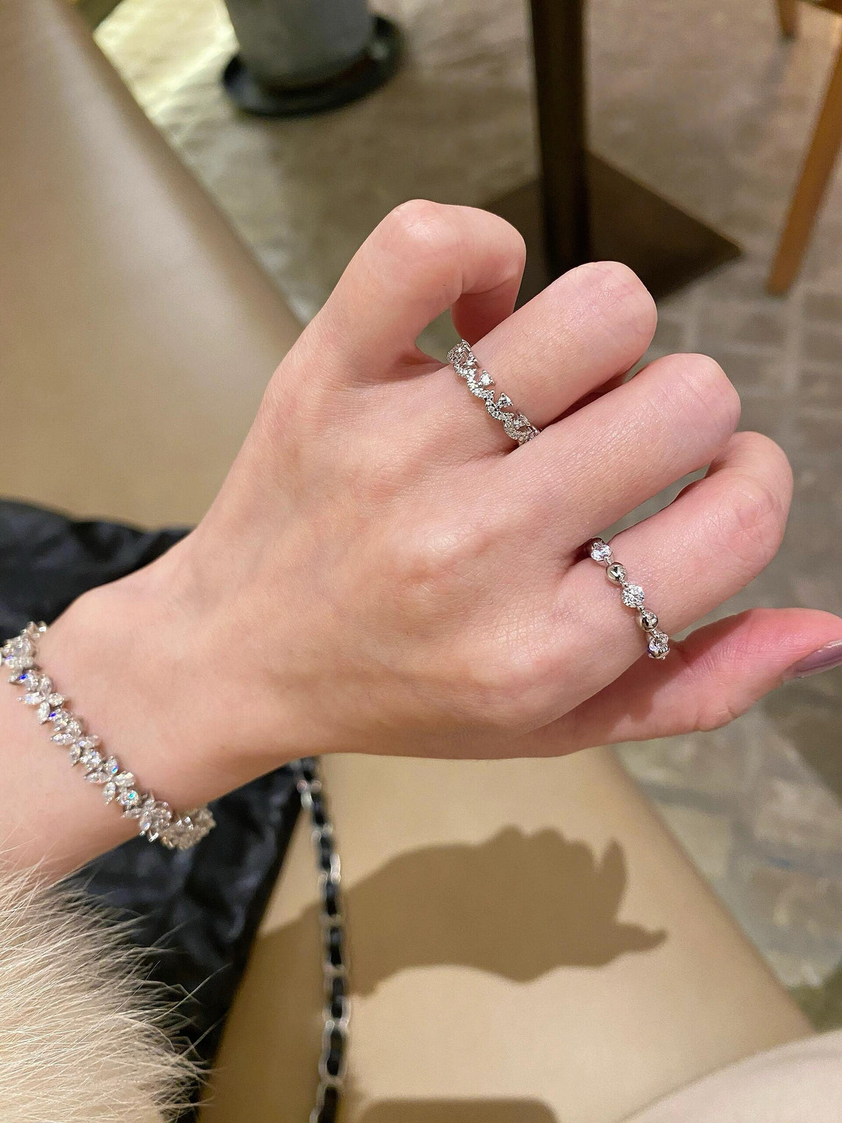 S925 Sterling Moissanite Spaced Round Band Bead Rings