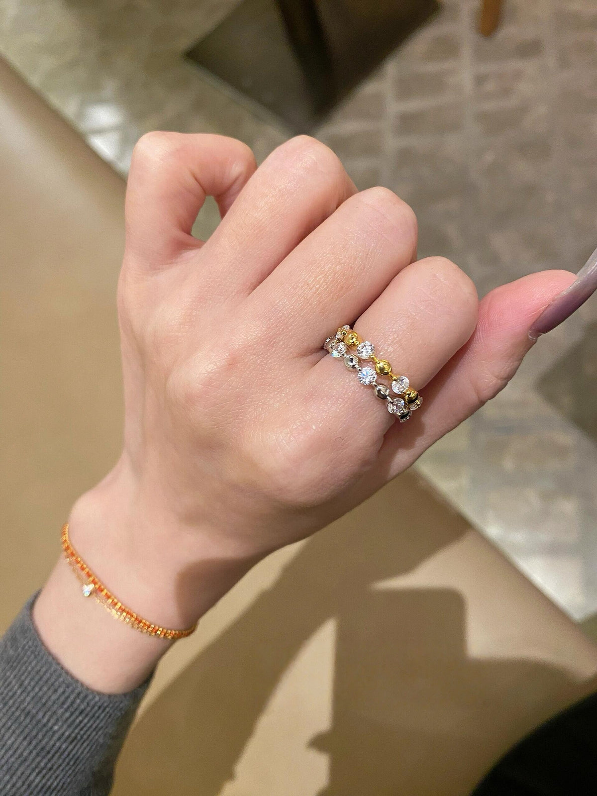 S925 Sterling Moissanite Spaced Round Band Bead Rings