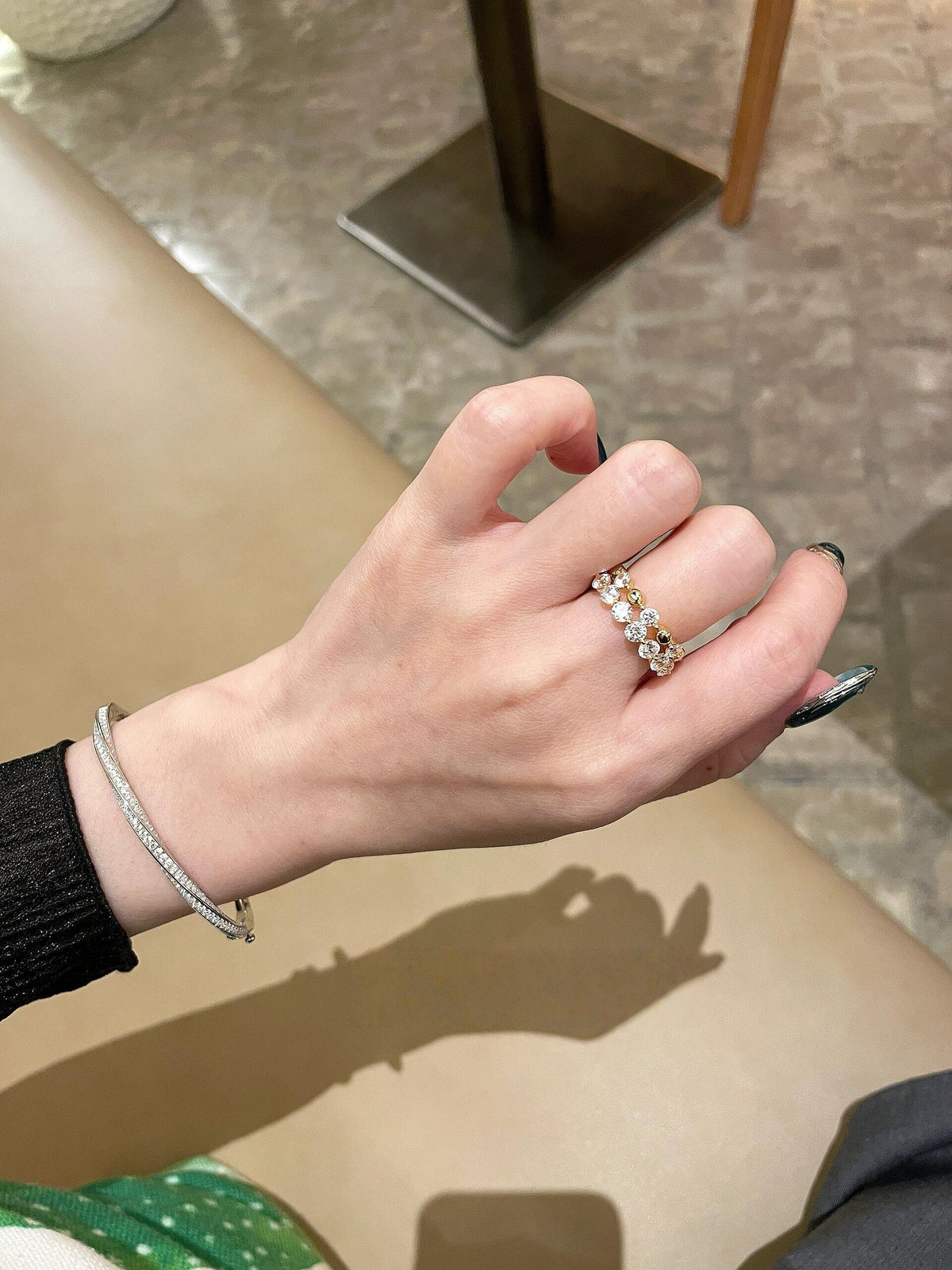 S925 Sterling Moissanite Spaced Round Band Bead Rings