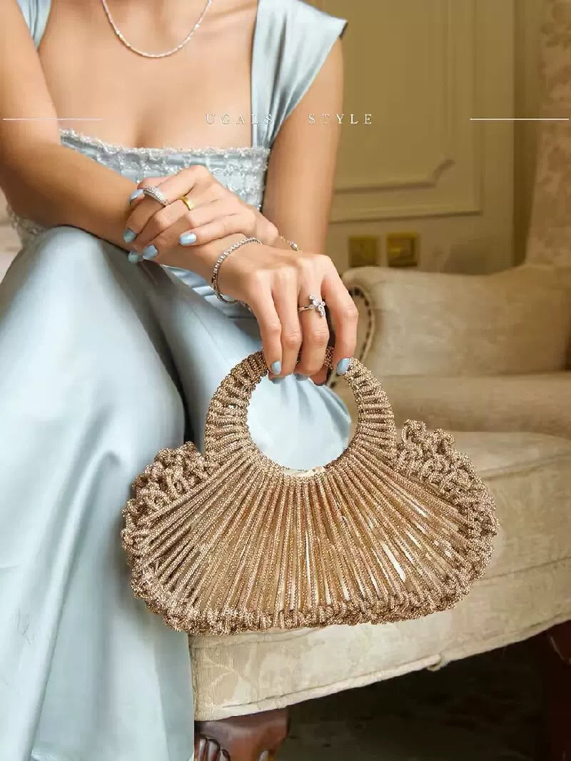 French Shell Hollow-Out Rhinestones Evening Bag