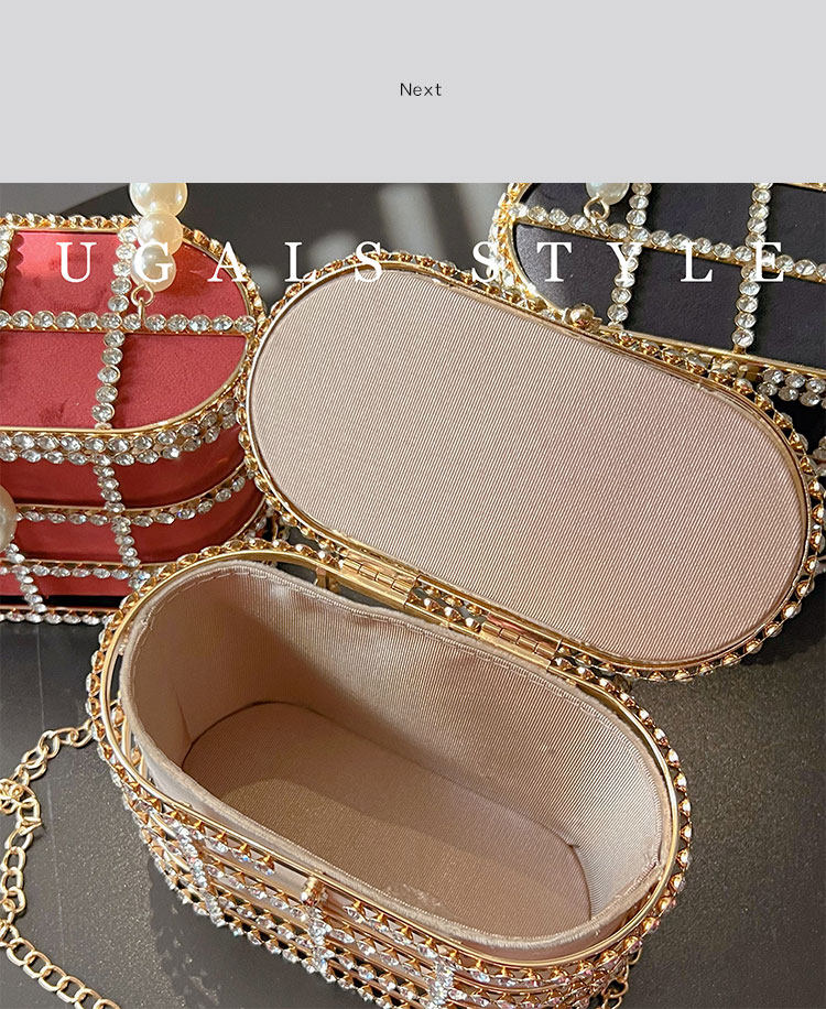 Metal Basket Bag With Rhinestones and Pearls Handle