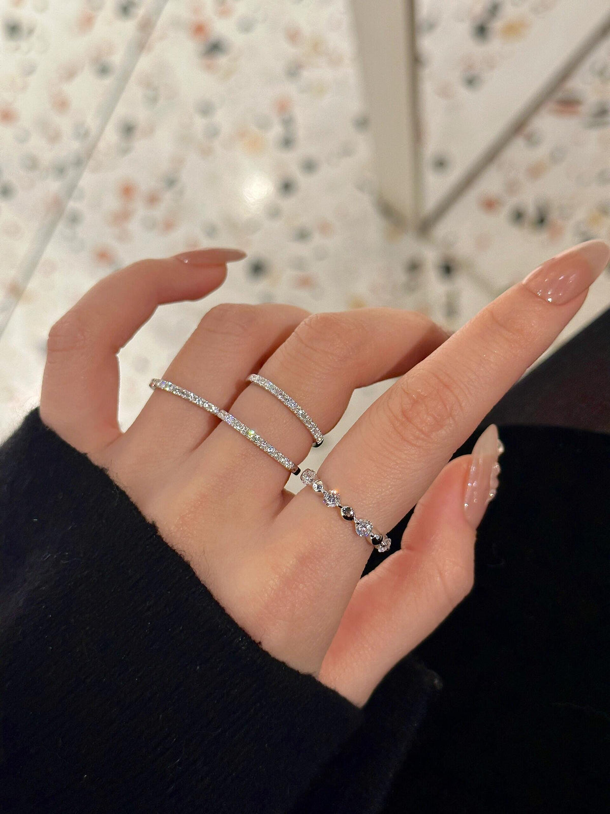 S925 Sterling Moissanite Spaced Round Band Bead Rings