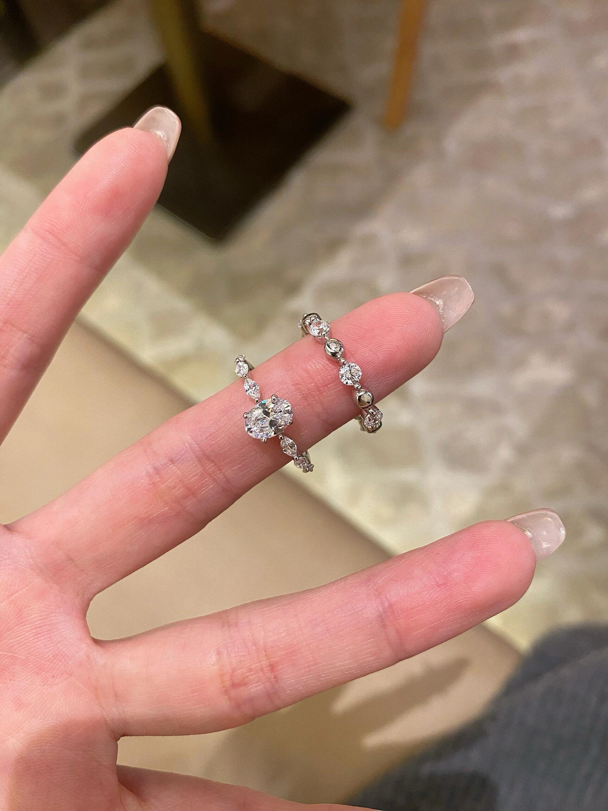 S925 Sterling Moissanite Spaced Round Band Bead Rings