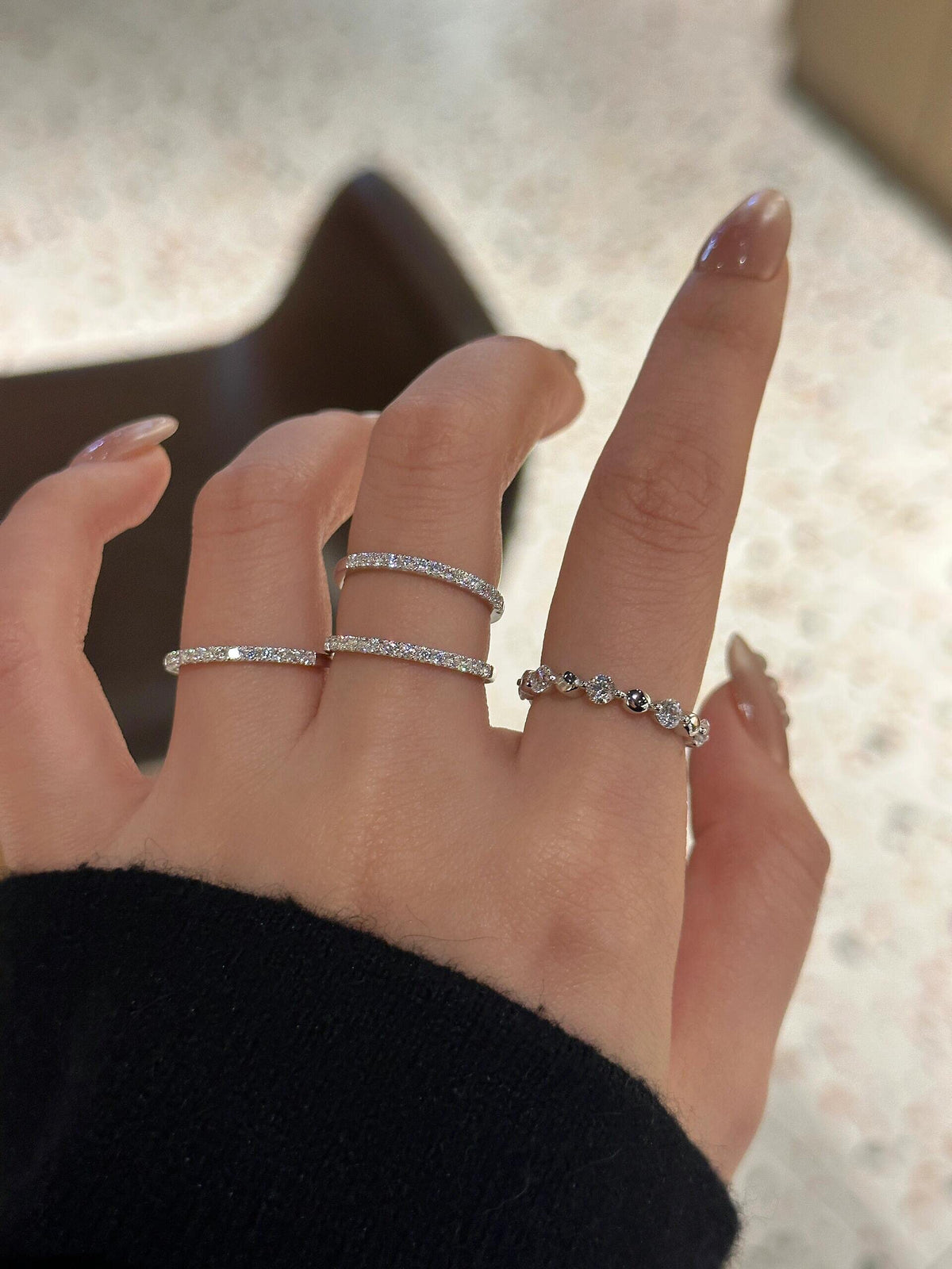 S925 Sterling Moissanite Spaced Round Band Bead Rings