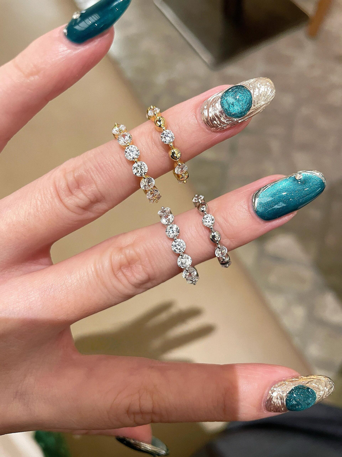 S925 Sterling Moissanite Spaced Round Band Bead Rings