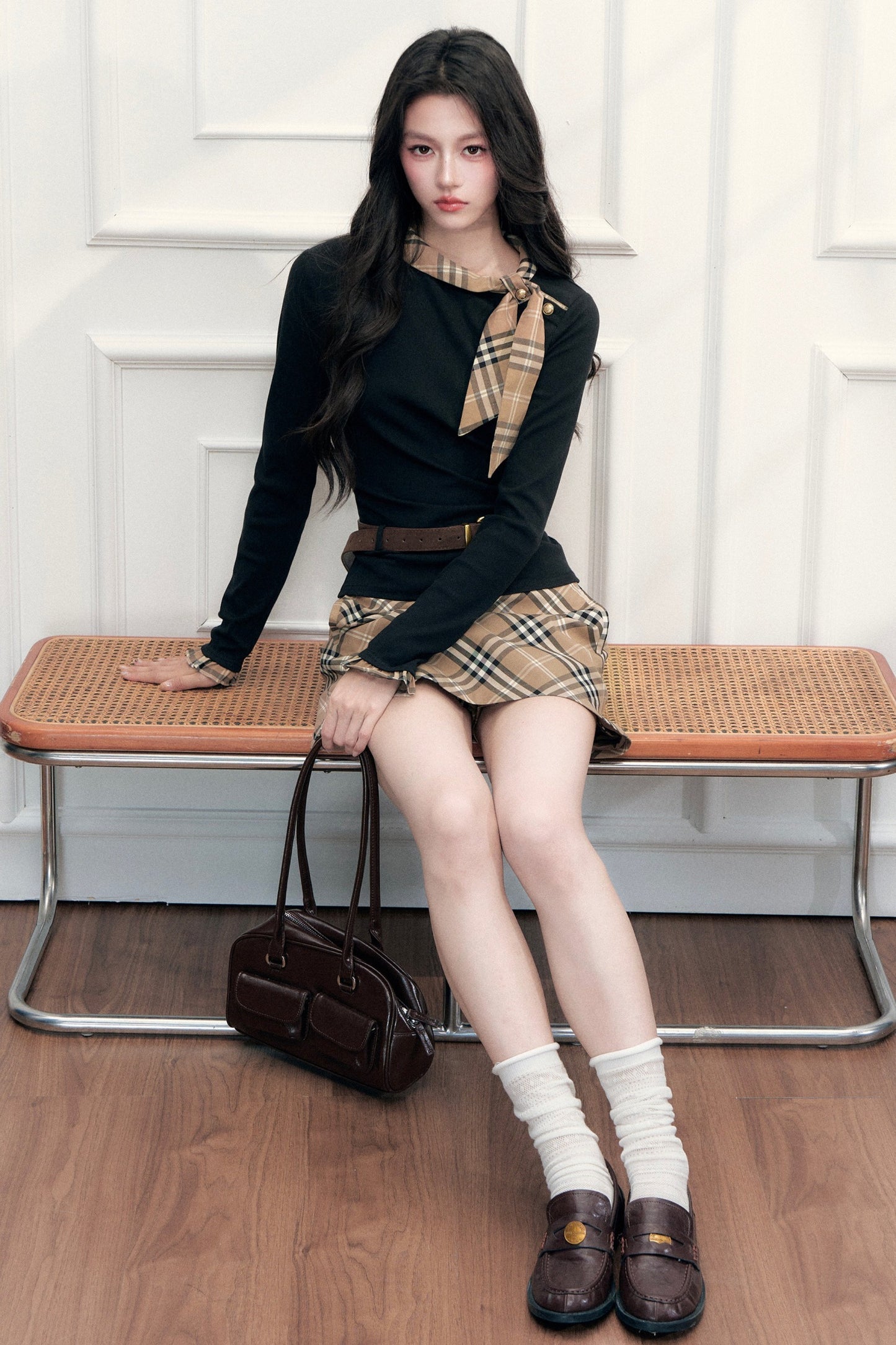 Ribbon Slim-Fit Blouse And Skirt