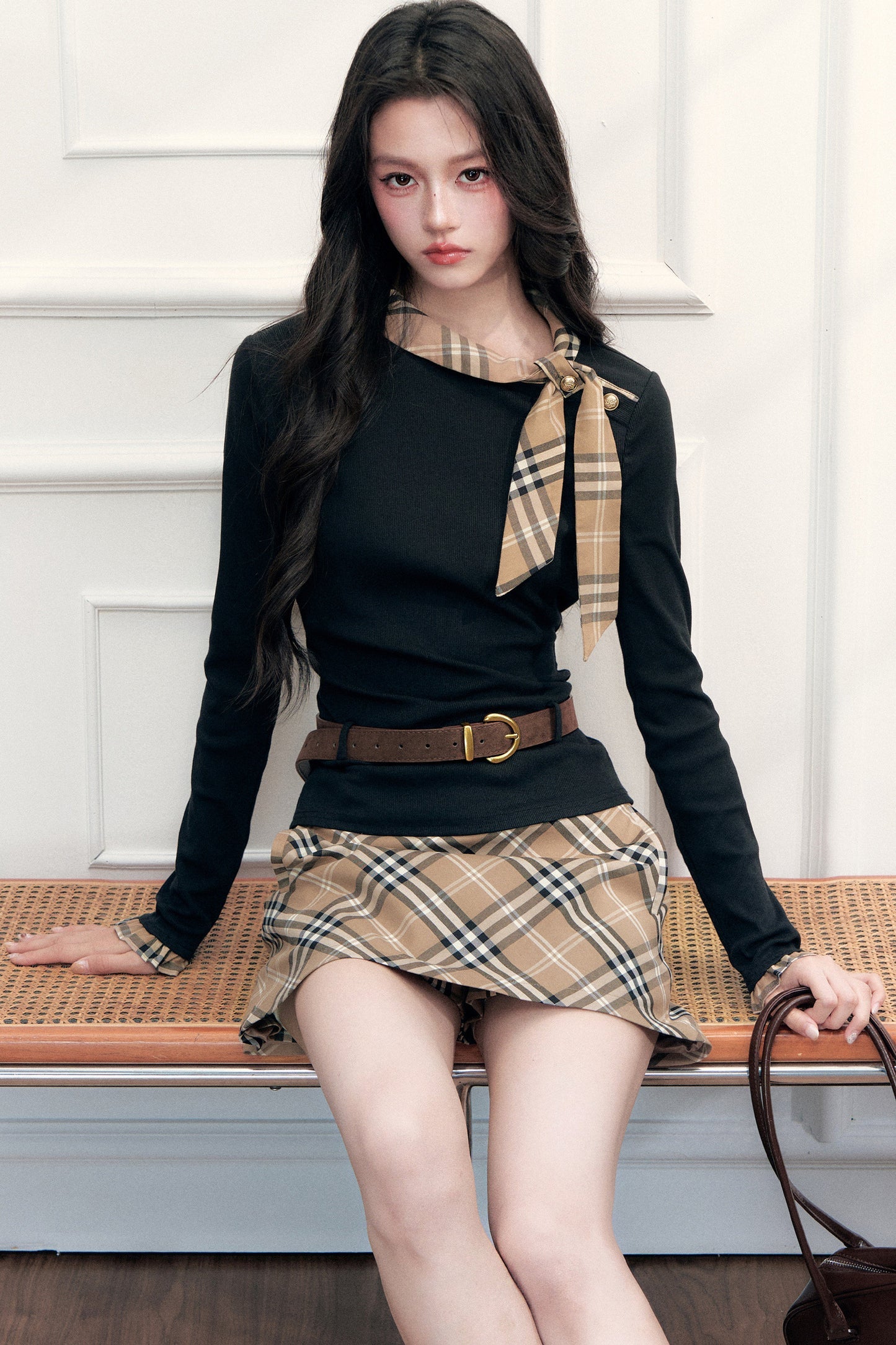 Ribbon Slim-Fit Blouse And Skirt