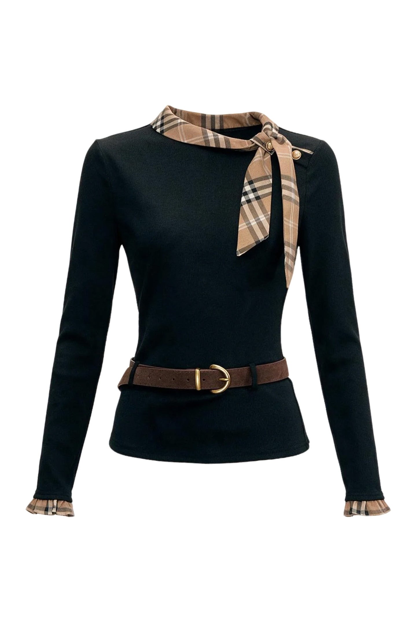 Ribbon Slim-Fit Blouse And Skirt
