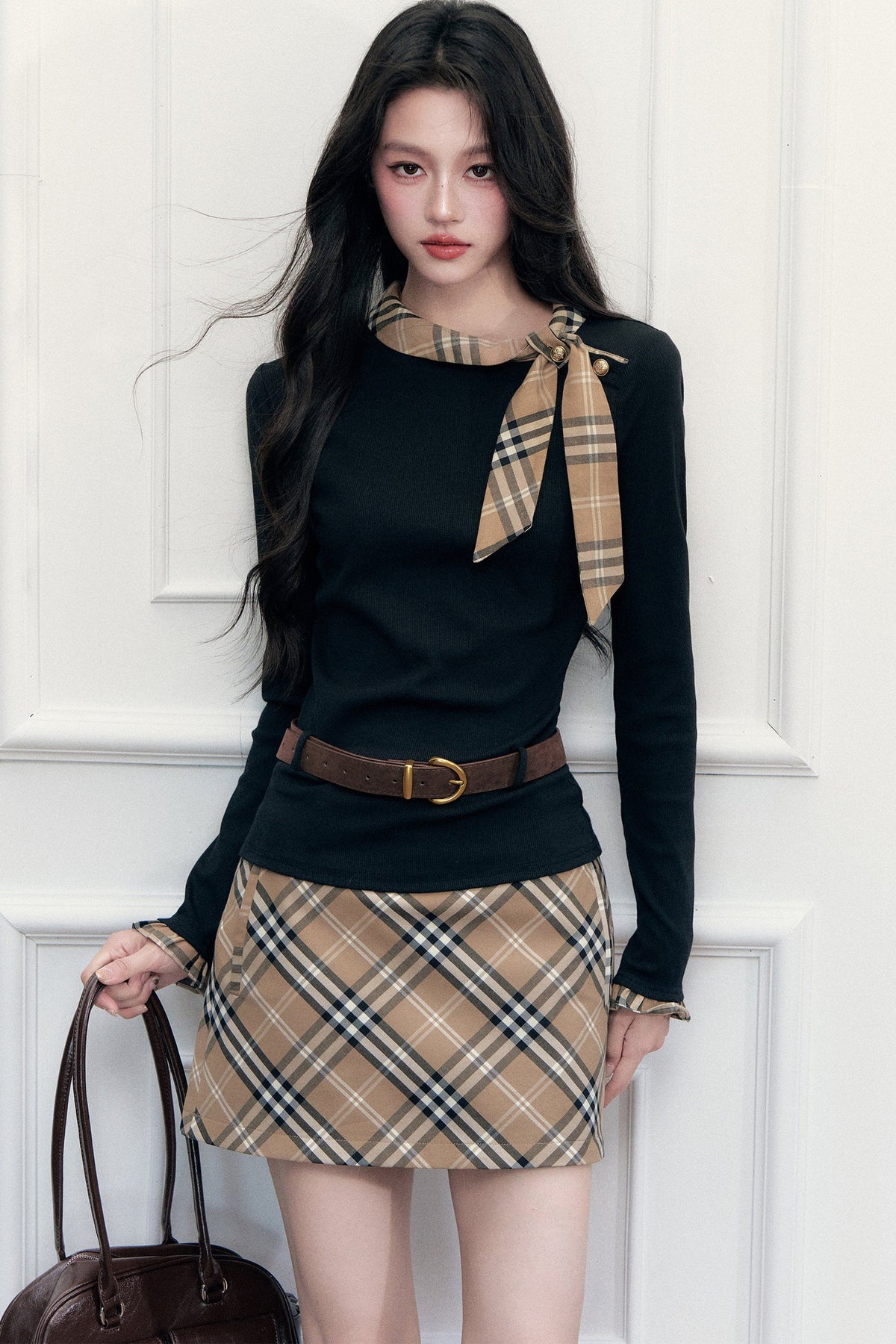 Ribbon Slim-Fit Blouse And Skirt