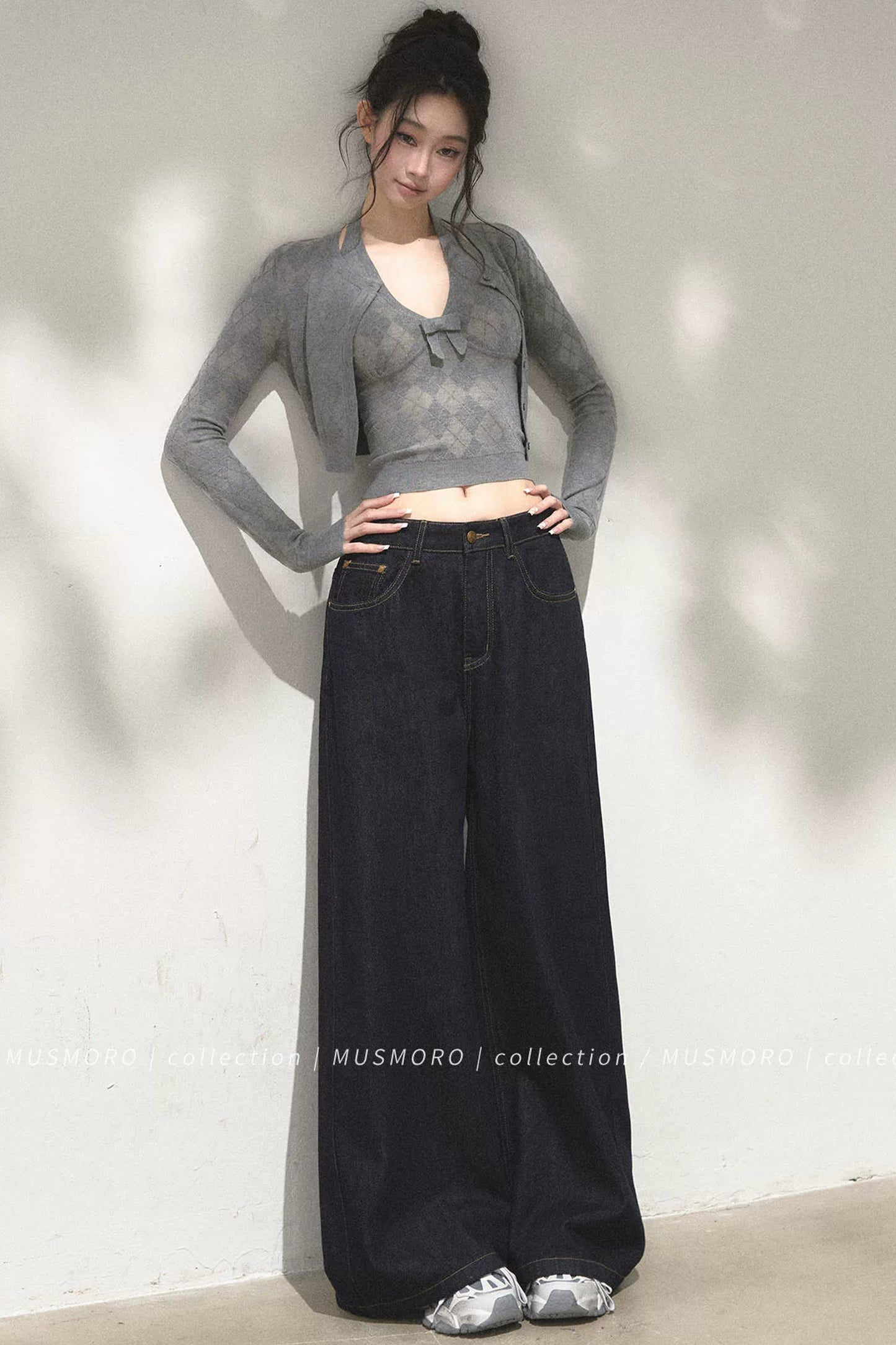 Argyle Knit Cardigan With Camisole Set-Up