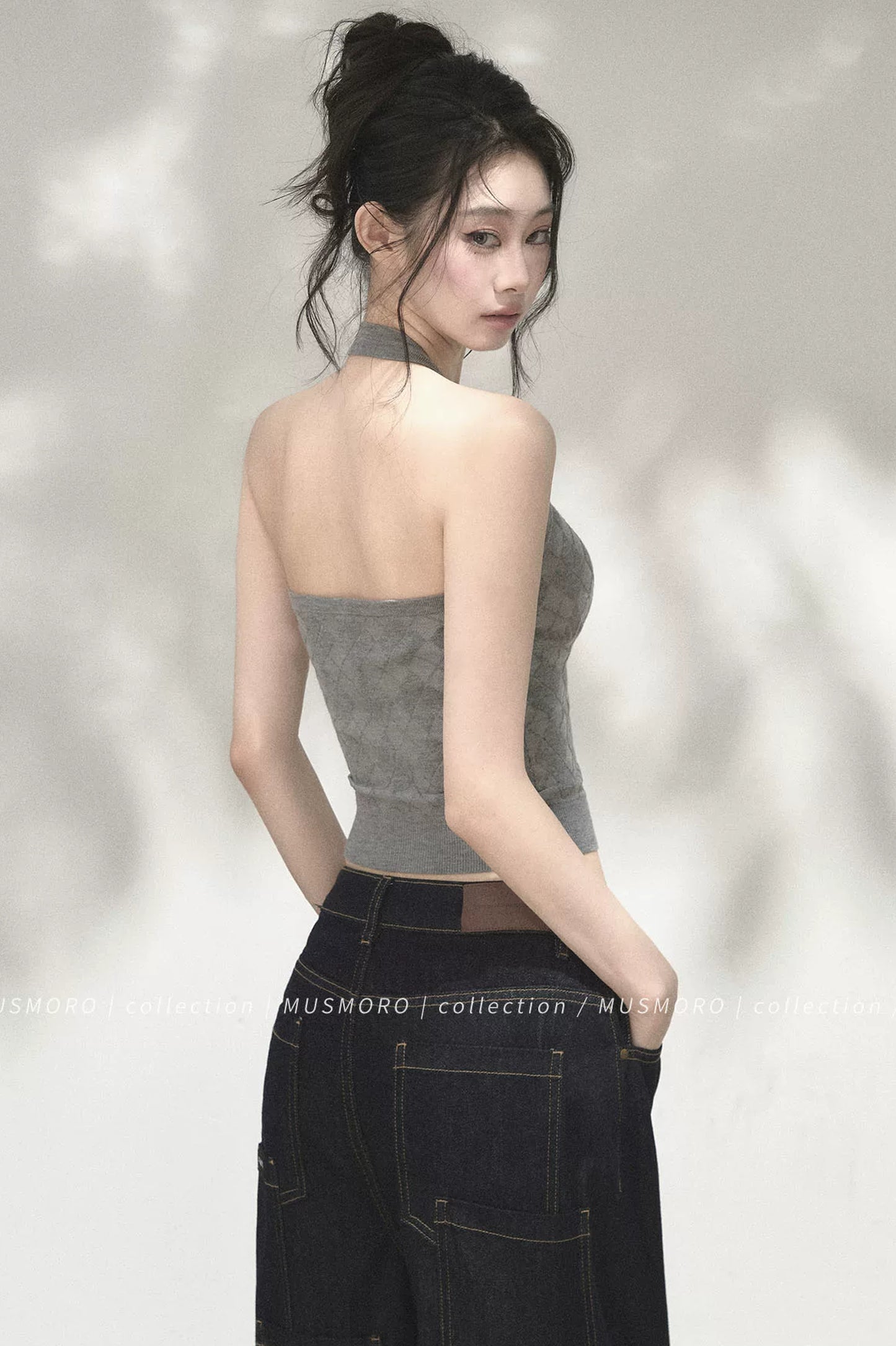 Argyle Knit Cardigan With Camisole Set-Up