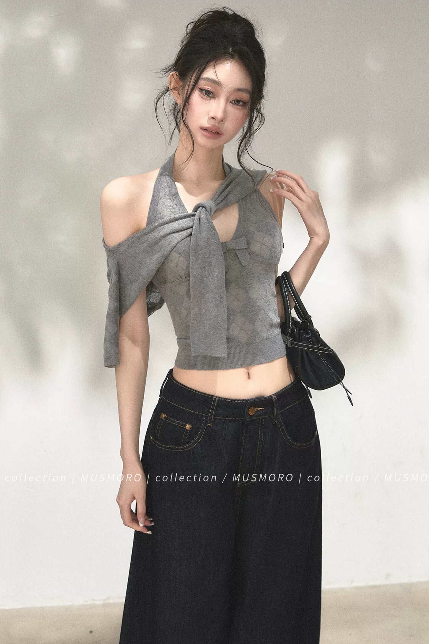 Argyle Knit Cardigan With Camisole Set-Up