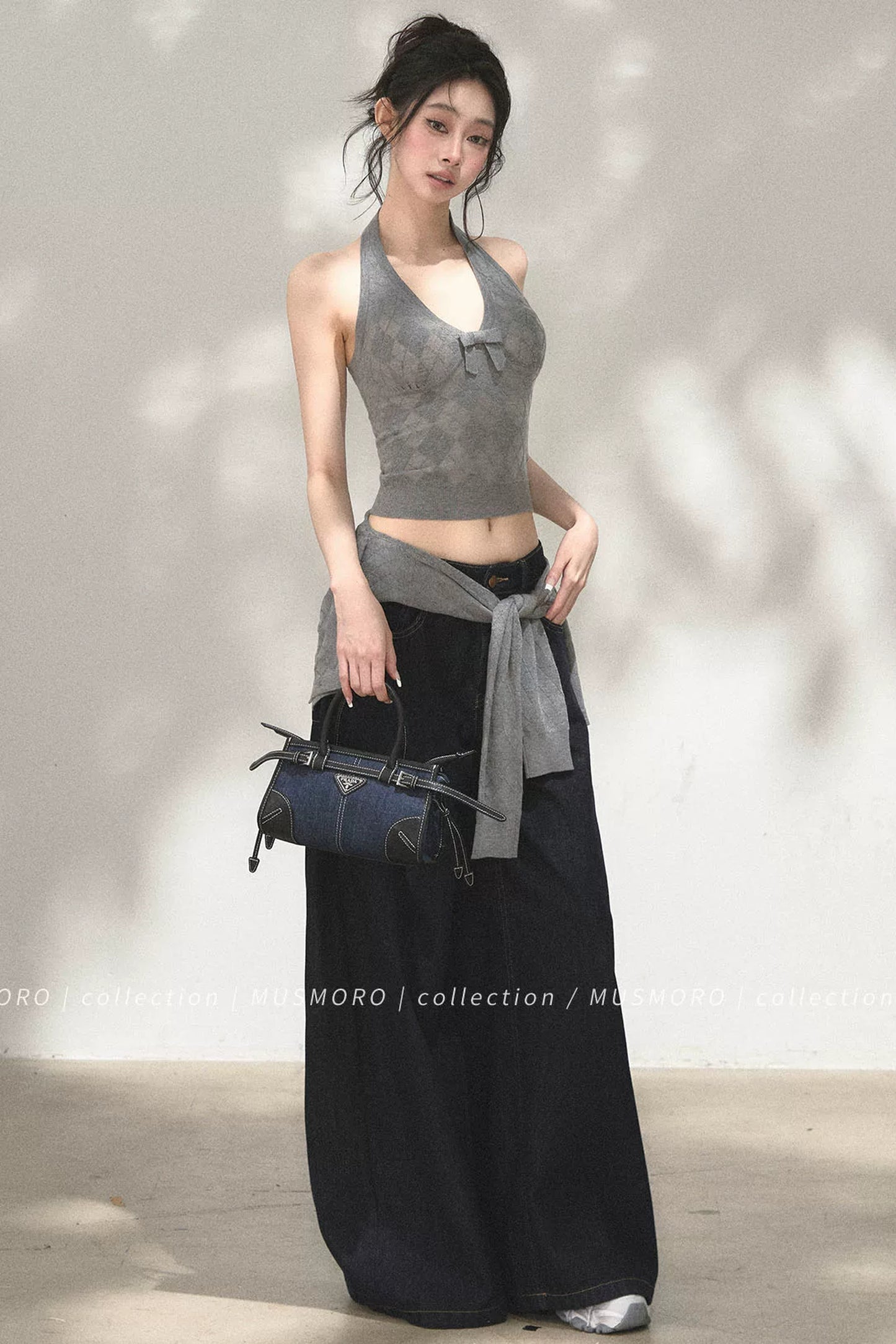 Argyle Knit Cardigan With Camisole Set-Up