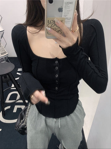 Long-sleeved T-shirt Solid Color Top