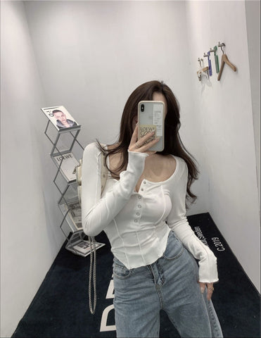 Long-sleeved T-shirt Solid Color Top