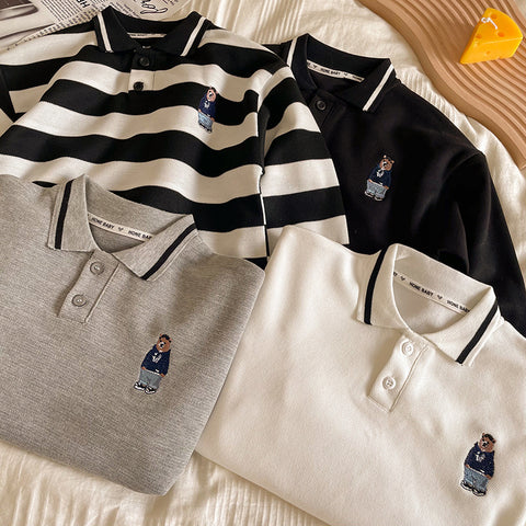 Bear Double Button Long Sleeves Polo